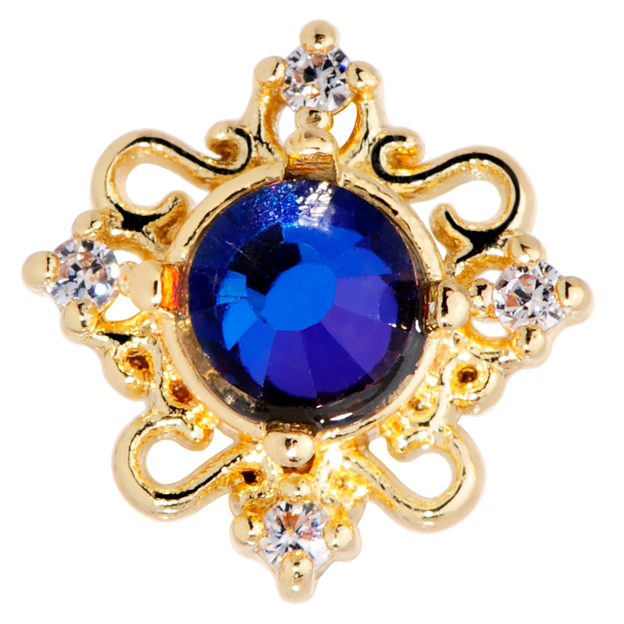 BodyCandy 16G 5/16 Purple Tourmaline Gold Tone Filigree Labret Tragus — detail close-up