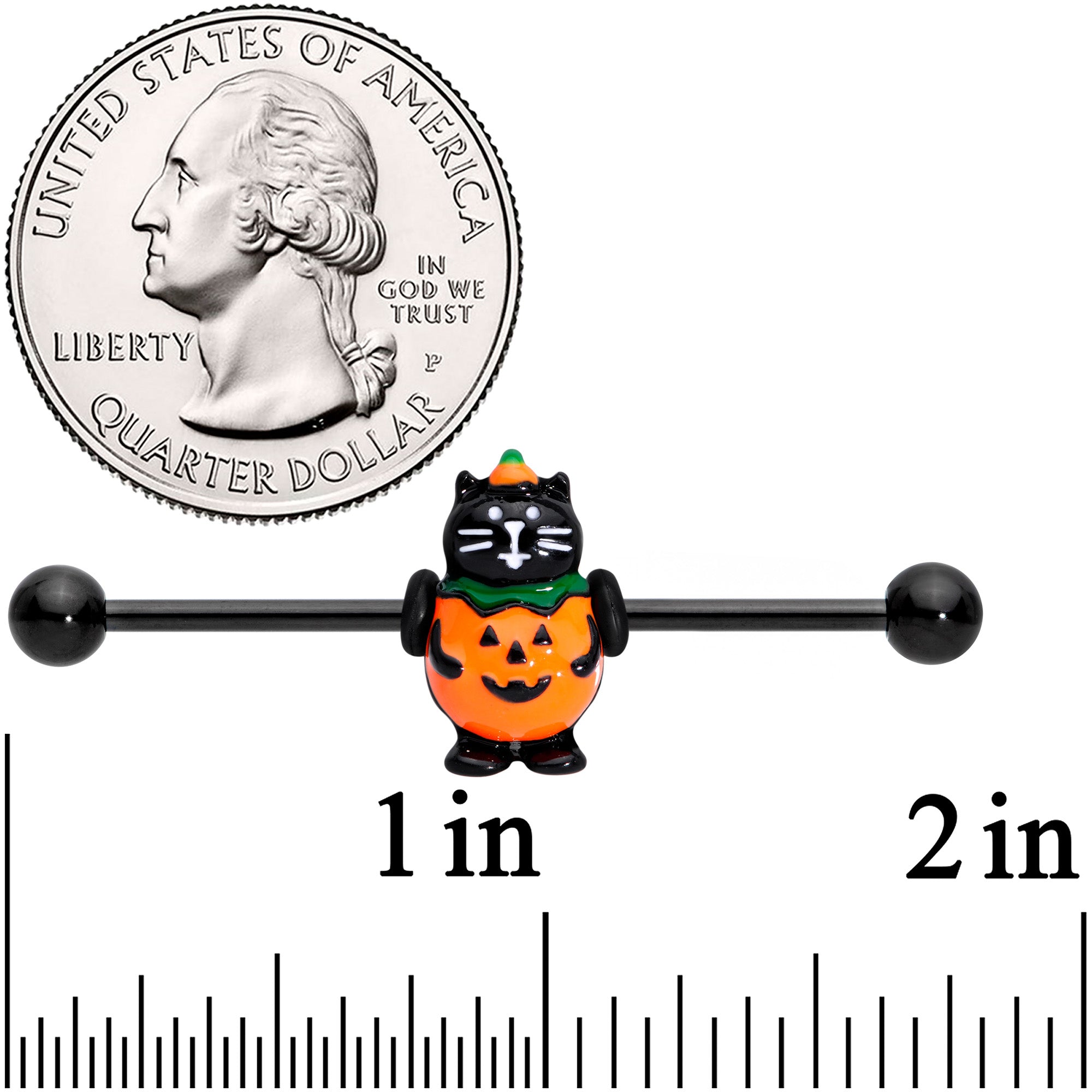 BodyCandy 14G Black Cat Pumpkin Halloween Industrial Barbell 38mm — lifestyle context