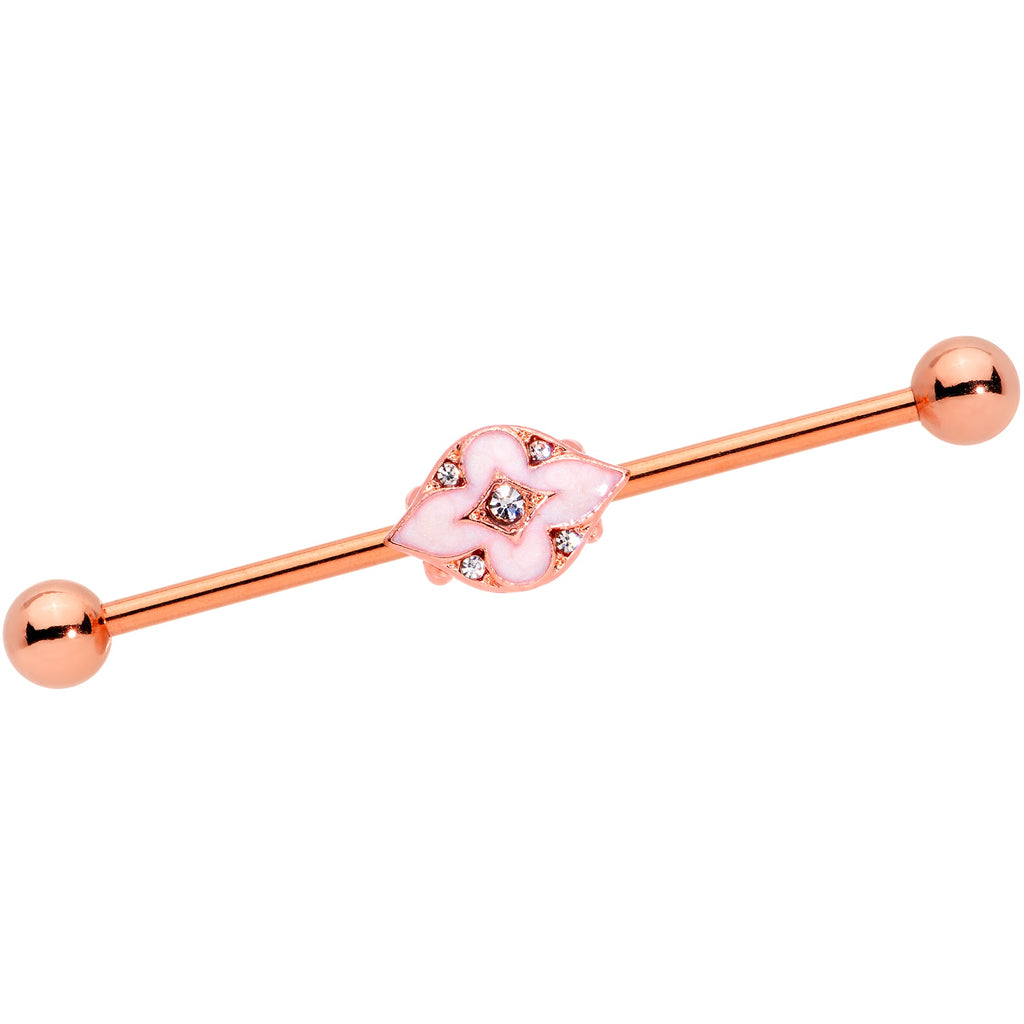 BodyCandy 14G Clear Gem Rose Gold Tone Pink Cross Industrial Barbell 38mm — main product shot