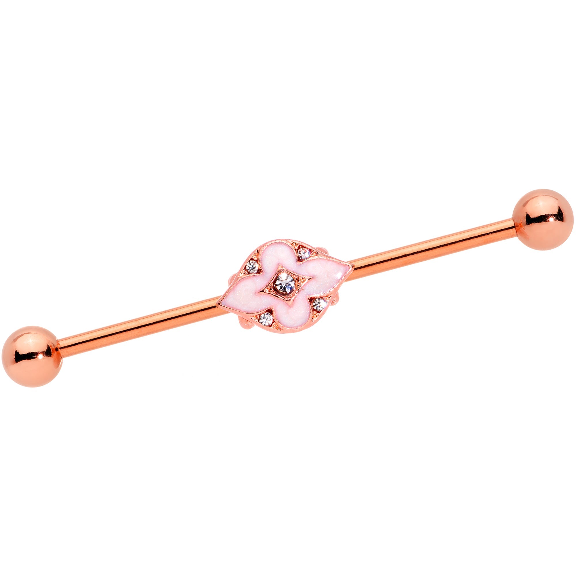 BodyCandy 14G Clear Gem Rose Gold Tone Pink Cross Industrial Barbell 38mm — main product shot