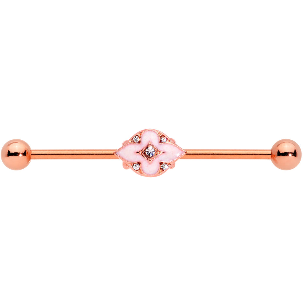 BodyCandy 14G Clear Gem Rose Gold Tone Pink Cross Industrial Barbell 38mm — detail close-up