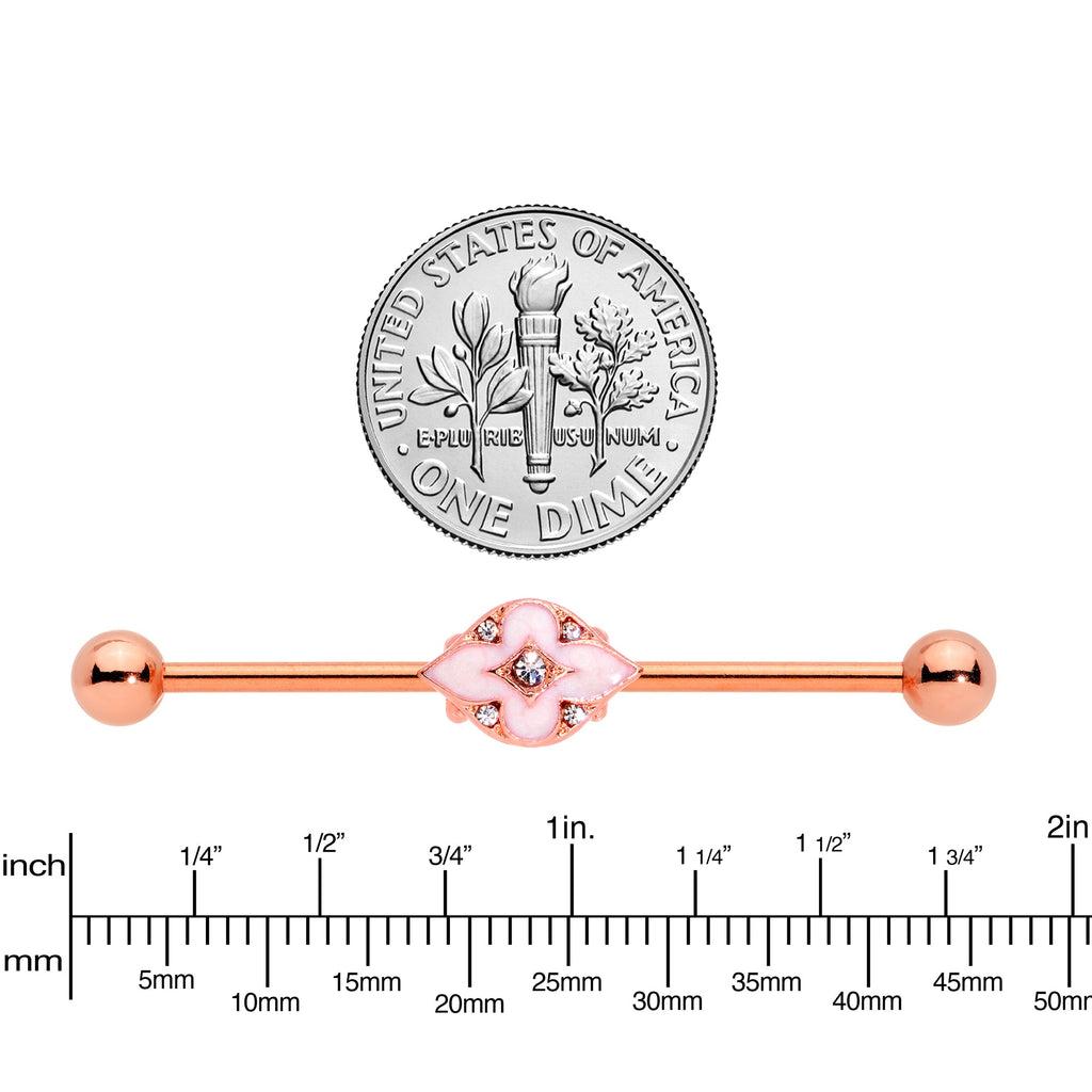 BodyCandy 14G Clear Gem Rose Gold Tone Pink Cross Industrial Barbell 38mm — lifestyle context