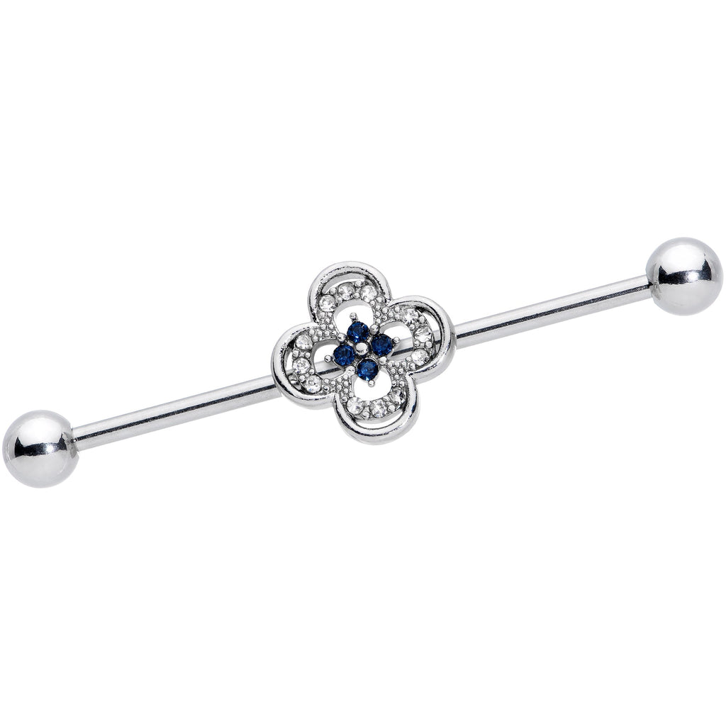 BodyCandy 14G Blue Gem Stylized Deco Cross Industrial Barbell 38mm — main product shot