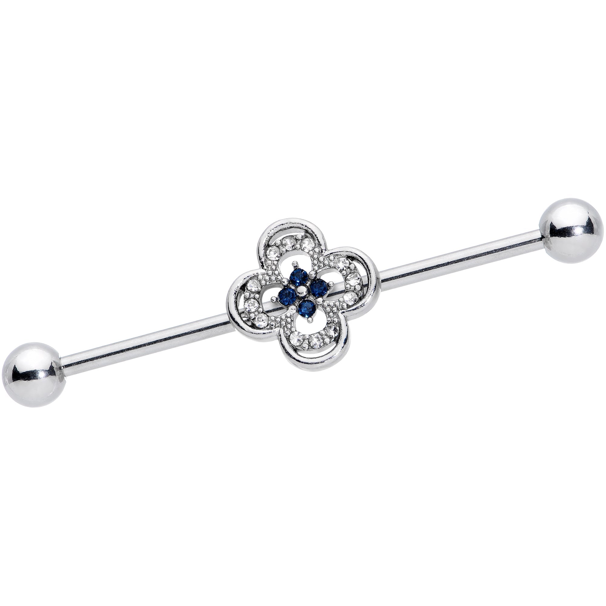 BodyCandy 14G Blue Gem Stylized Deco Cross Industrial Barbell 38mm — main product shot