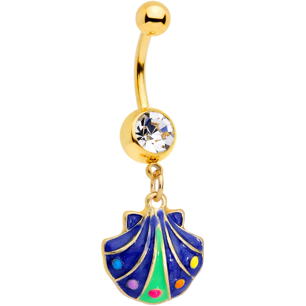 BodyCandy Clear Gem Gold Tone Blue Shell Dangle Belly Ring — main product shot
