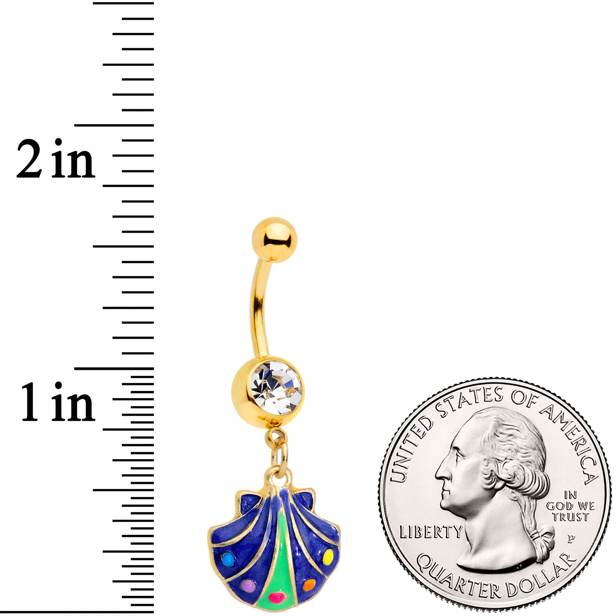 BodyCandy Clear Gem Gold Tone Blue Shell Dangle Belly Ring — lifestyle context
