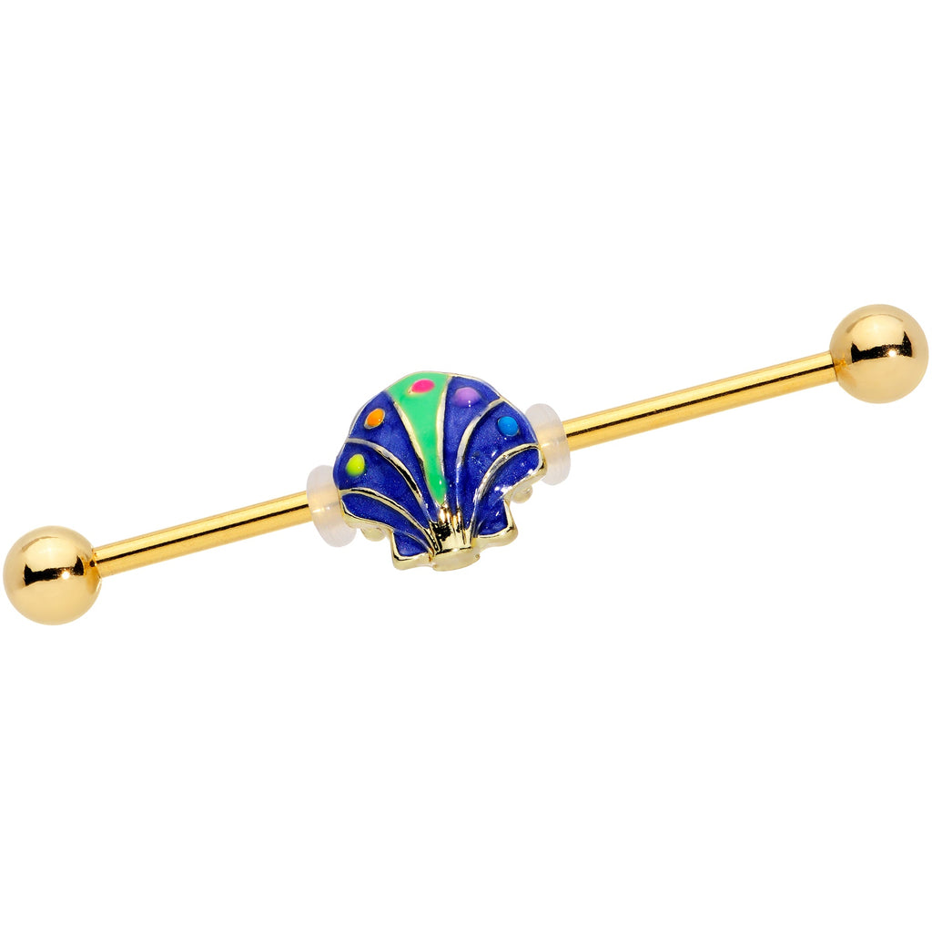BodyCandy 14G Gold Tone Blue Shell Industrial Barbell 38mm — main product shot