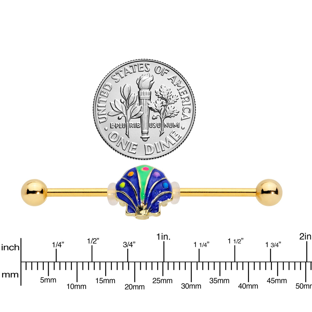 BodyCandy 14G Gold Tone Blue Shell Industrial Barbell 38mm — lifestyle context