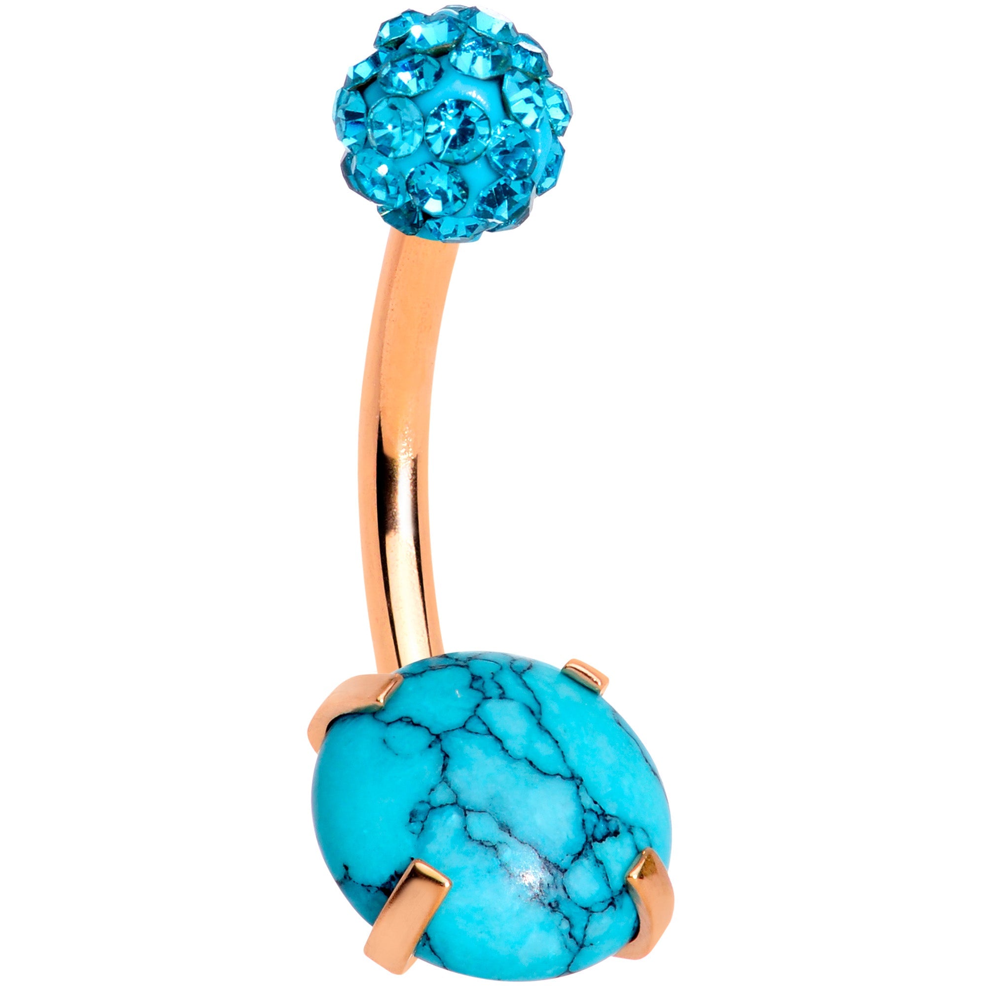 BodyCandy Aqua Faux Turquoise Gold Tone Disco Ball Belly Ring — main product shot