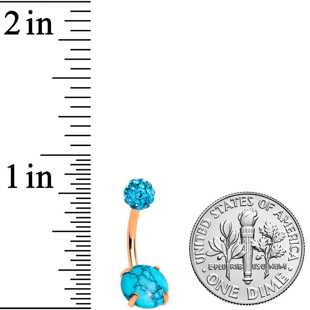 BodyCandy Aqua Faux Turquoise Gold Tone Disco Ball Belly Ring — detail close-up