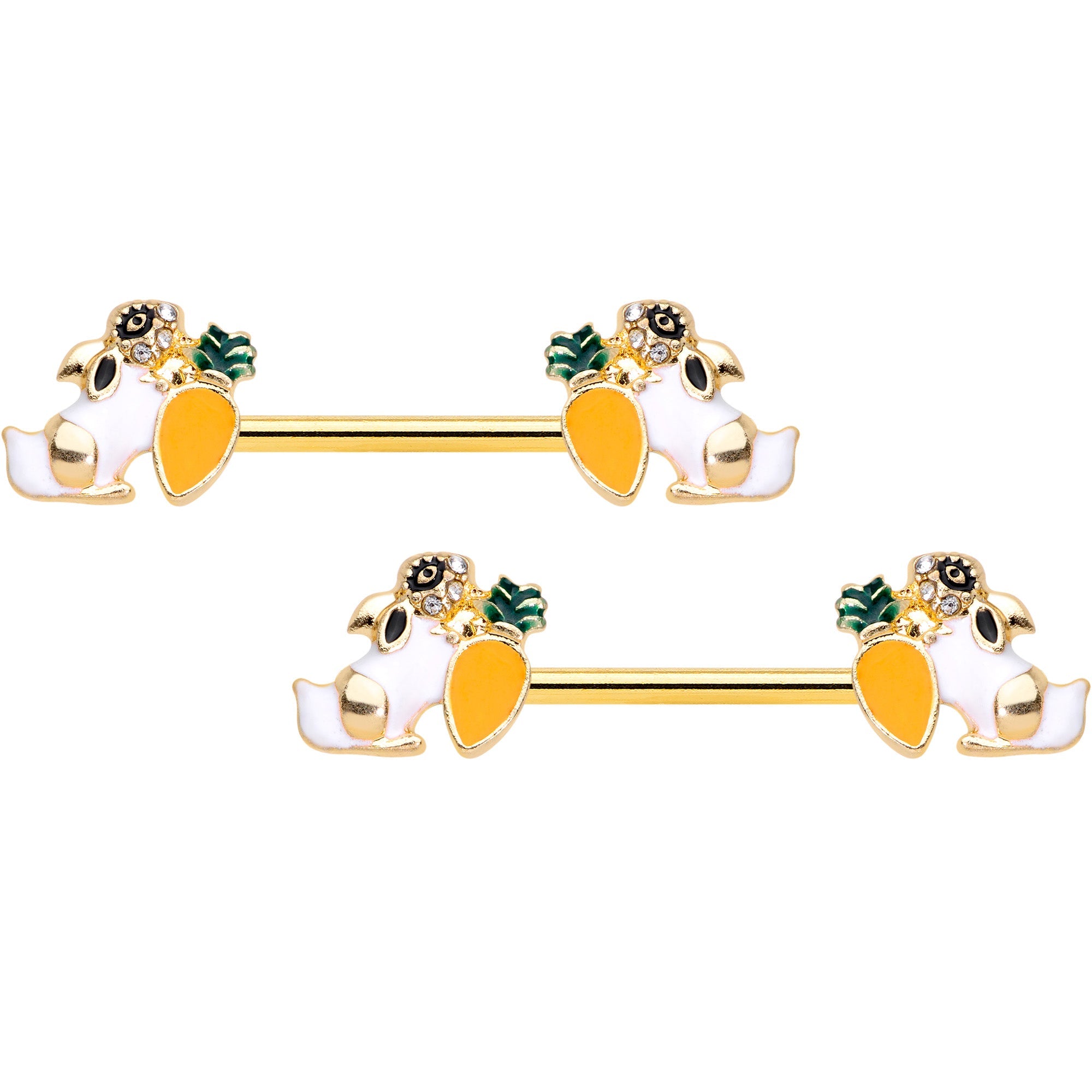 BodyCandy 14G 9/16 Clear Gem Gold Tone Carrot Bunny Barbell Nipple Ring Set — main product shot