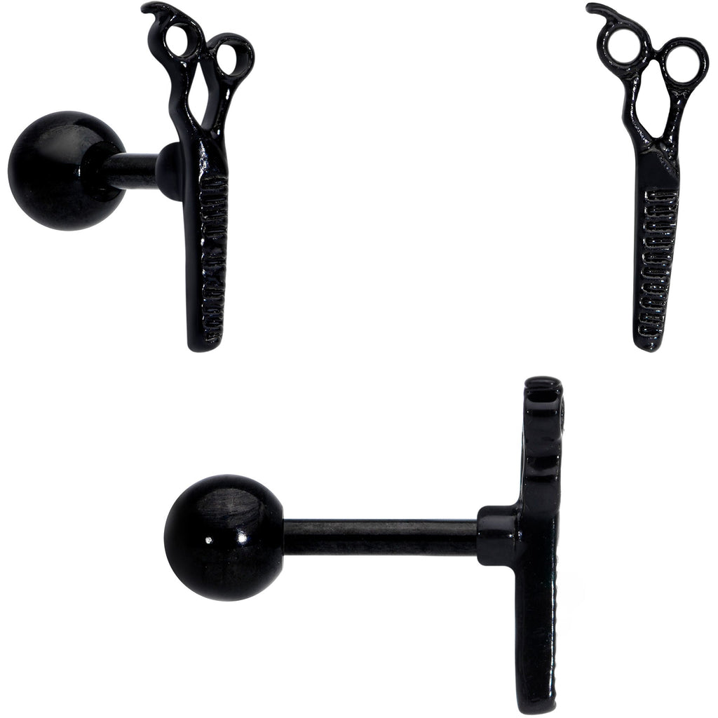 BodyCandy 16G 1/4 Black Scissor Comb Hair Cartilage Tragus Earring Set of 3 — lifestyle context