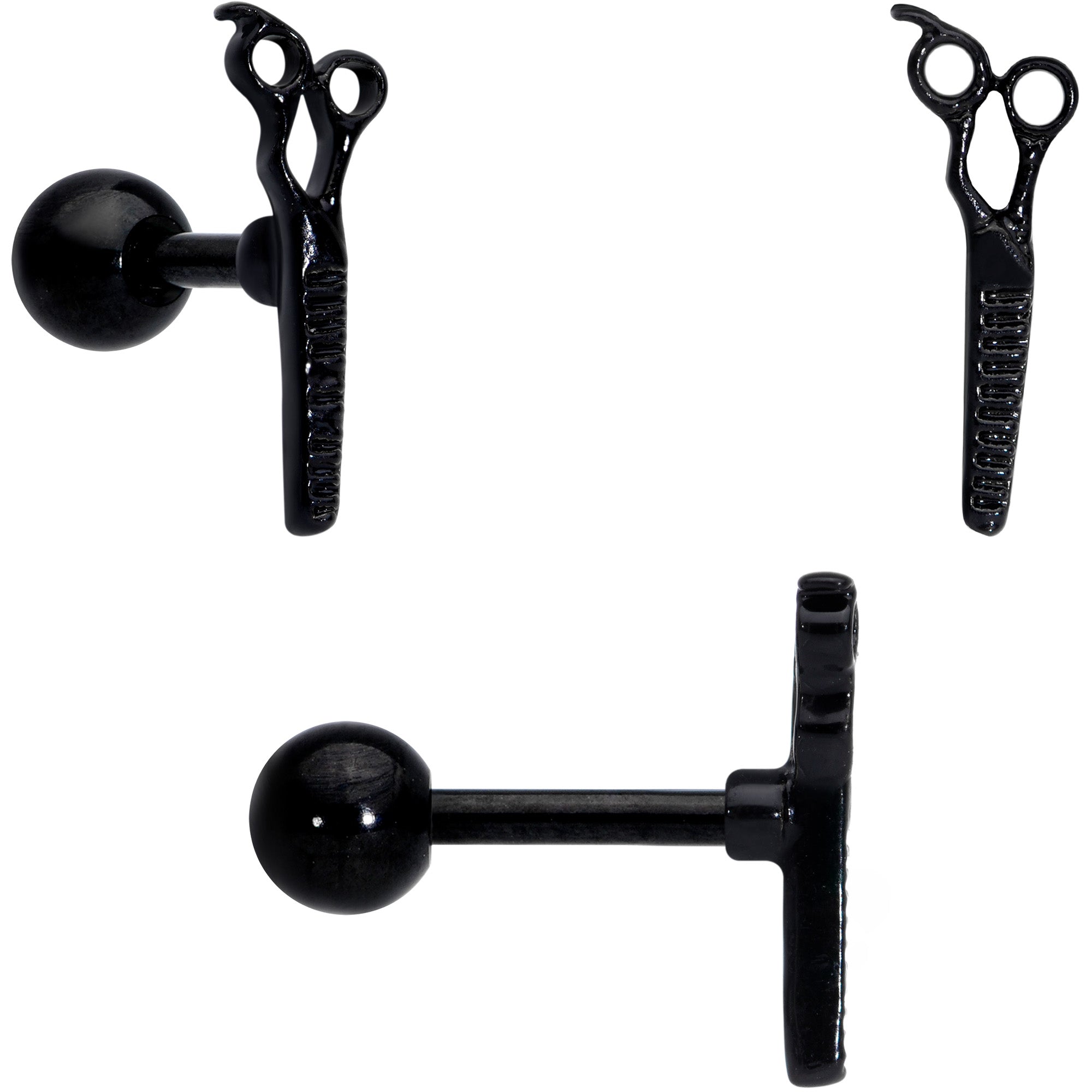 BodyCandy 16G 1/4 Black Scissor Comb Hair Cartilage Tragus Earring Set of 3 — lifestyle context