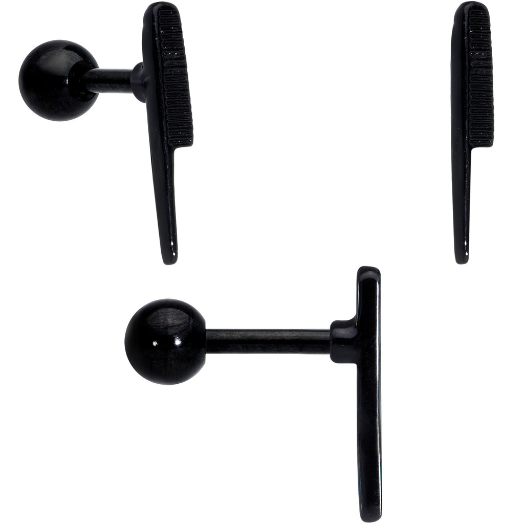 BodyCandy 16G 1/4 Black Scissor Comb Hair Cartilage Tragus Earring Set of 3 — back view