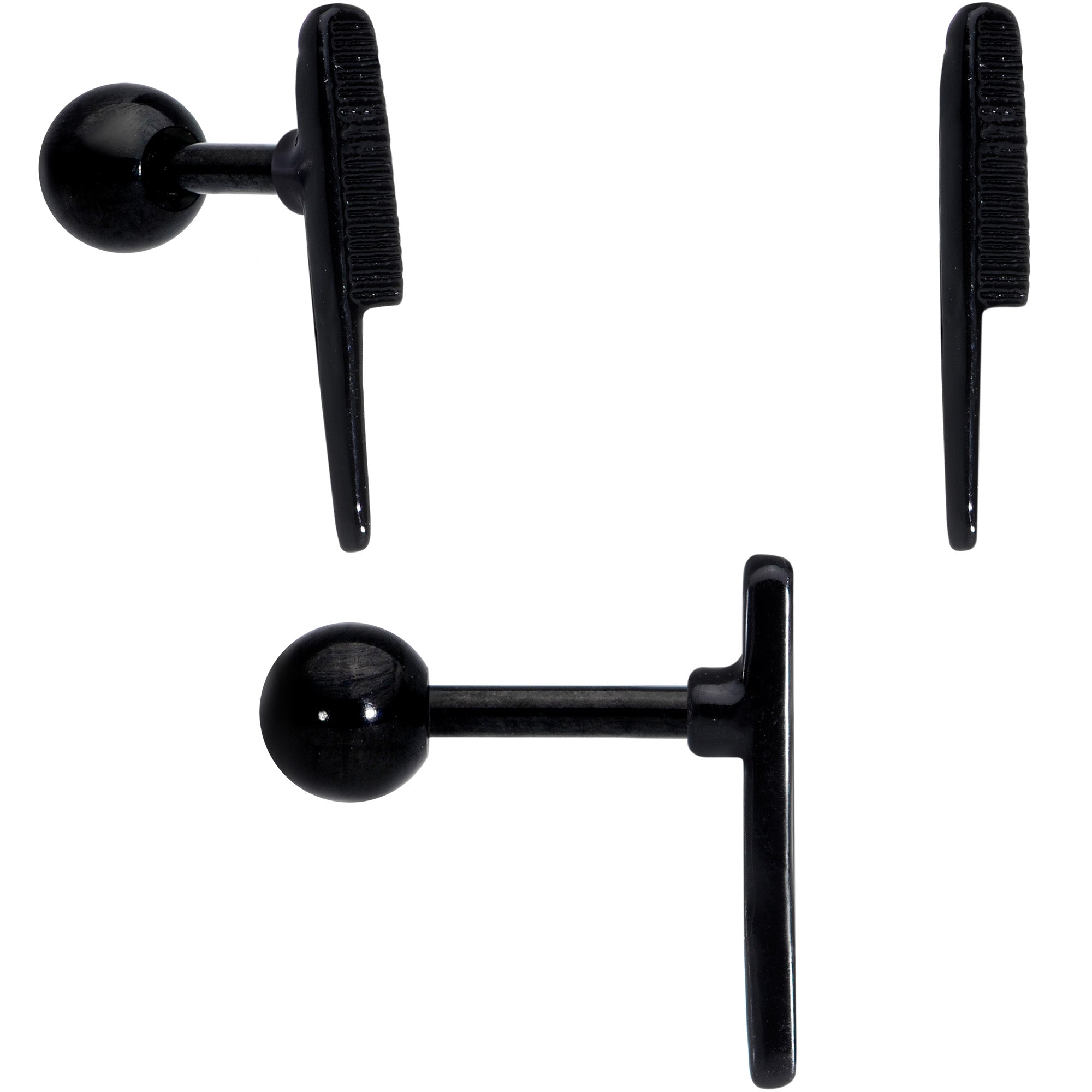 BodyCandy 16G 1/4 Black Scissor Comb Hair Cartilage Tragus Earring Set of 3 — back view