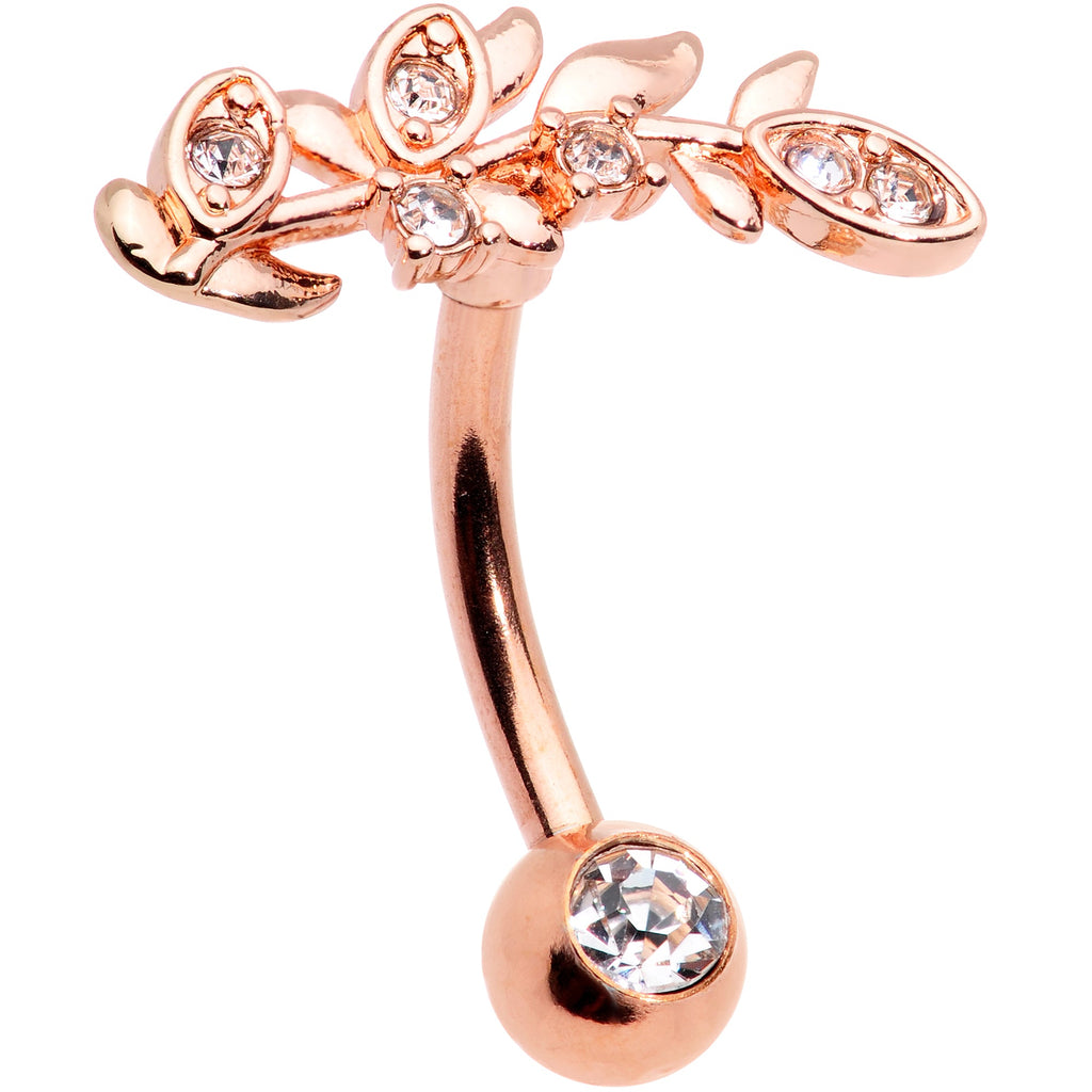 BodyCandy Clear Gem Rose Gold Tone Branch Leaf Belly Ring — main product shot