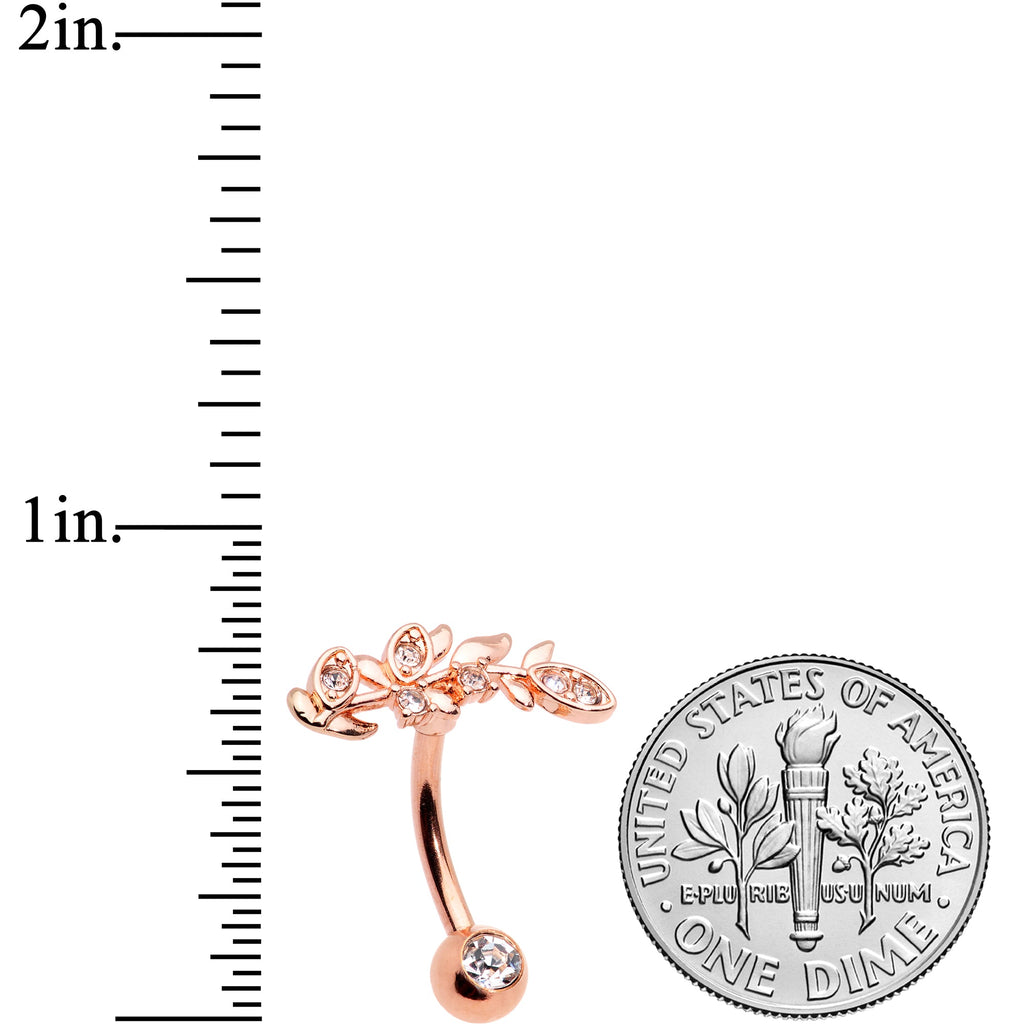 BodyCandy Clear Gem Rose Gold Tone Branch Leaf Belly Ring — lifestyle context