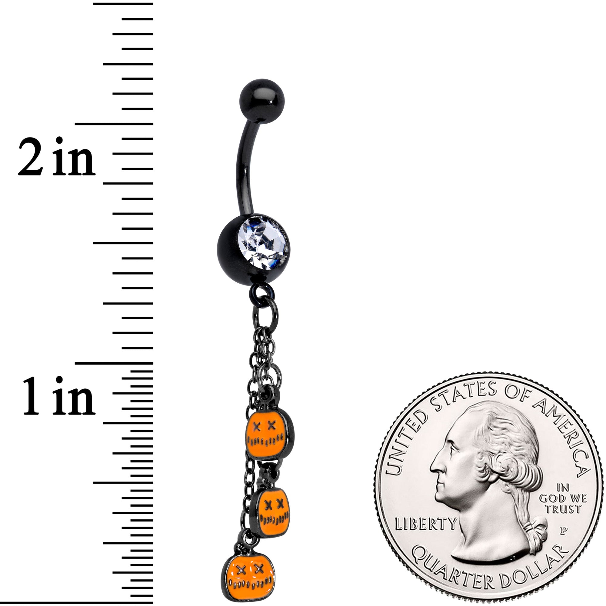 BodyCandy Clear Gem Black Pumpkin Halloween Chain Dangle Belly Ring — lifestyle context