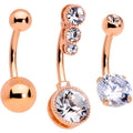 BodyCandy Clear CZ Gem Rose Gold Tone Elegance Belly Ring Set of 3 — main product shot