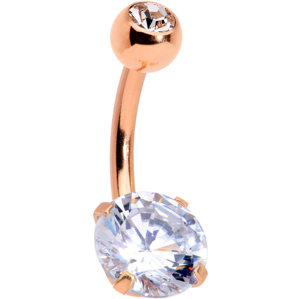 BodyCandy Clear CZ Gem Rose Gold Tone Elegance Belly Ring Set of 3 — side view