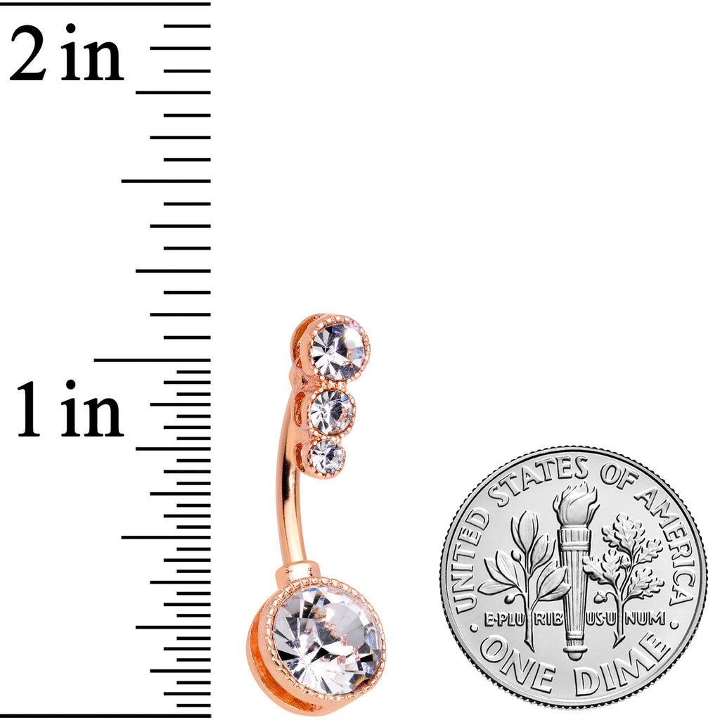 BodyCandy Clear CZ Gem Rose Gold Tone Elegance Belly Ring Set of 3 — back view