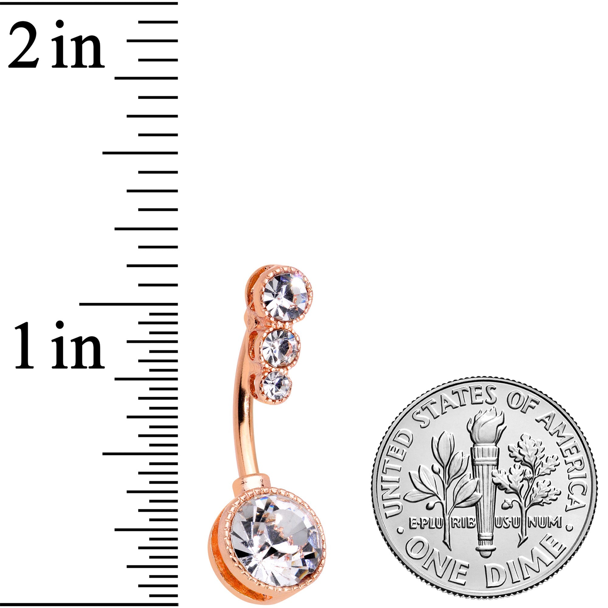 BodyCandy Clear CZ Gem Rose Gold Tone Elegance Belly Ring Set of 3 — back view