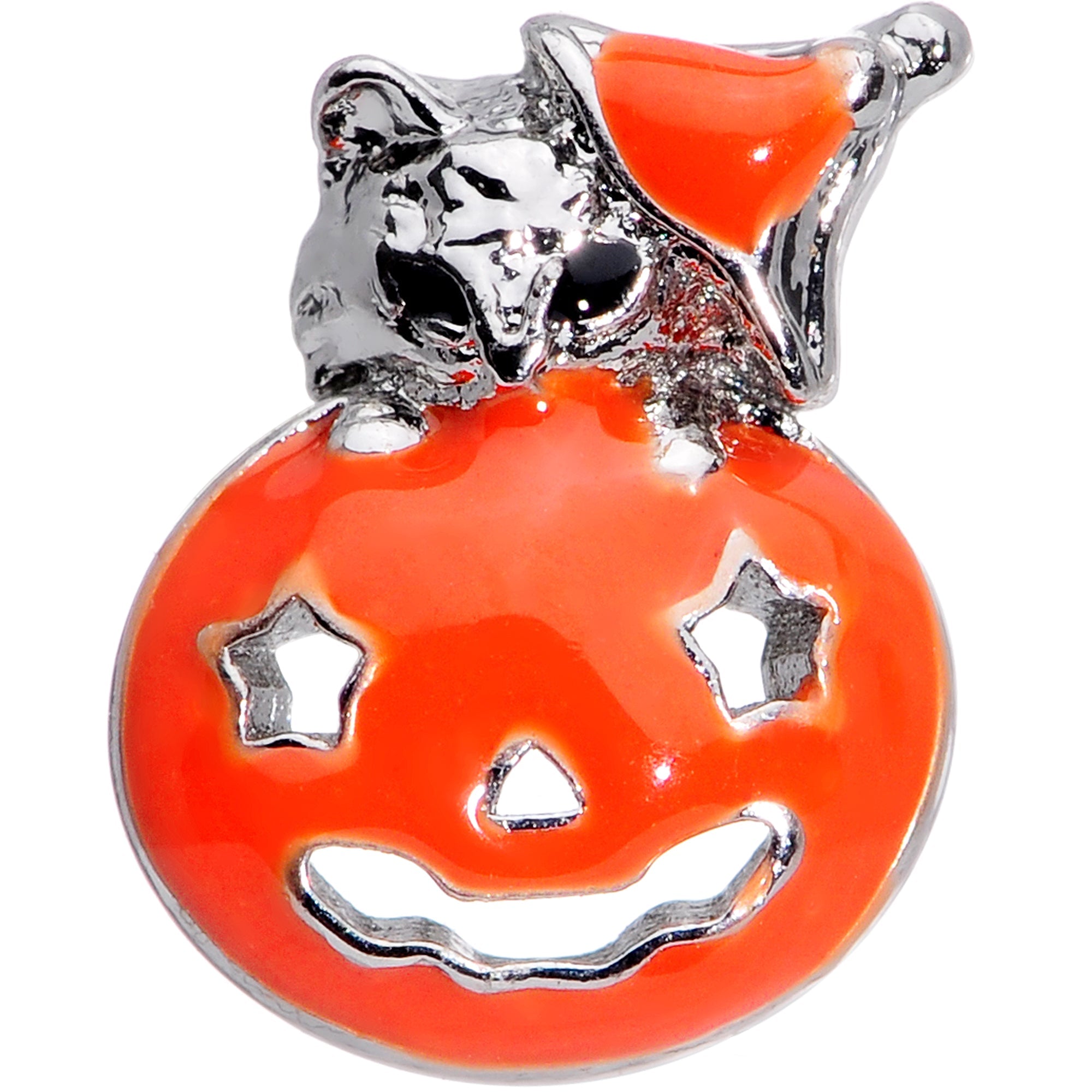 BodyCandy 16G 1/4 Cat Pumpkin Halloween Cartilage Tragus — detail close-up