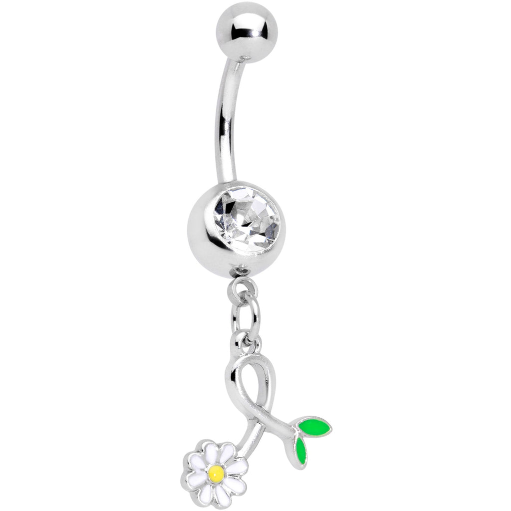 BodyCandy Clear Gem Daisy Curl Flower Dangle Belly Ring — main product shot