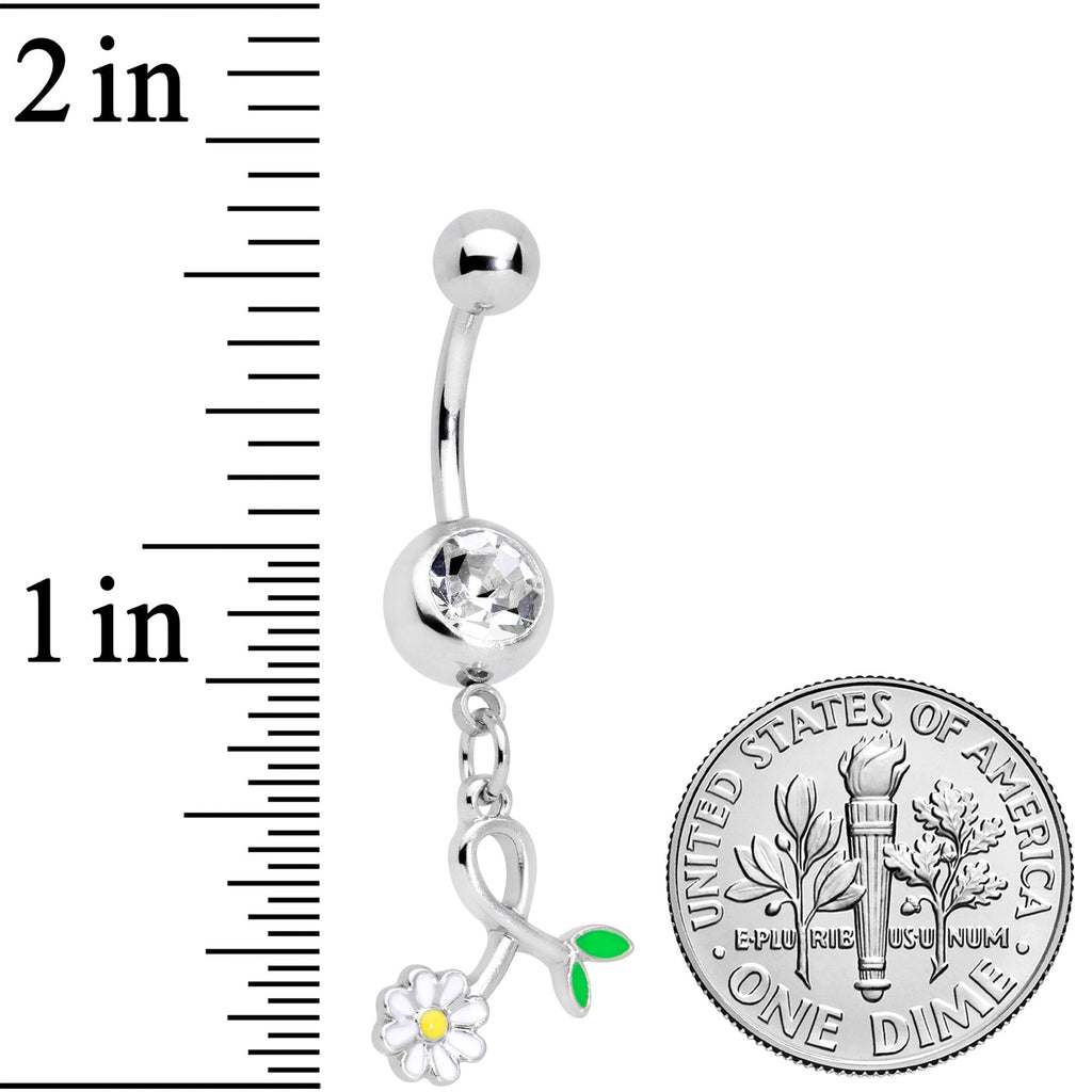 BodyCandy Clear Gem Daisy Curl Flower Dangle Belly Ring — detail close-up