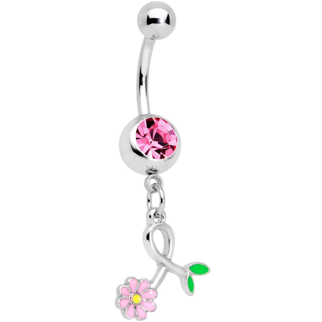 BodyCandy Pink Gem Daisy Curl Flower Dangle Belly Ring — main product shot
