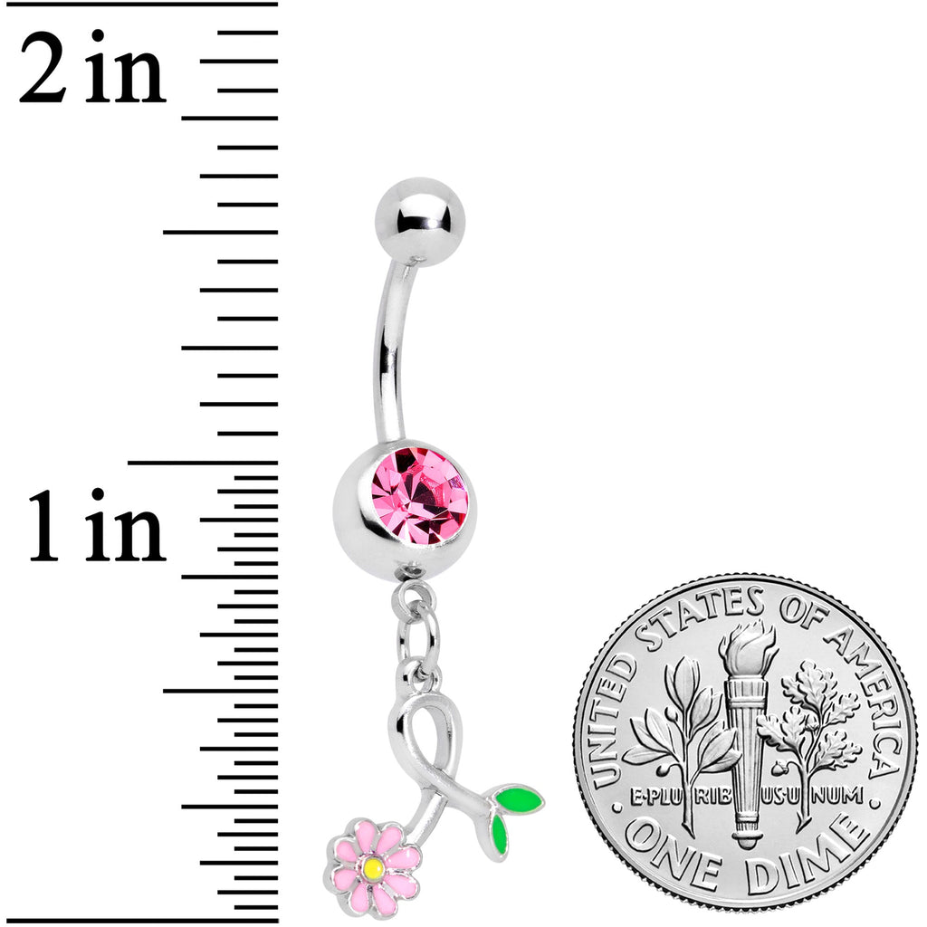 BodyCandy Pink Gem Daisy Curl Flower Dangle Belly Ring — detail close-up