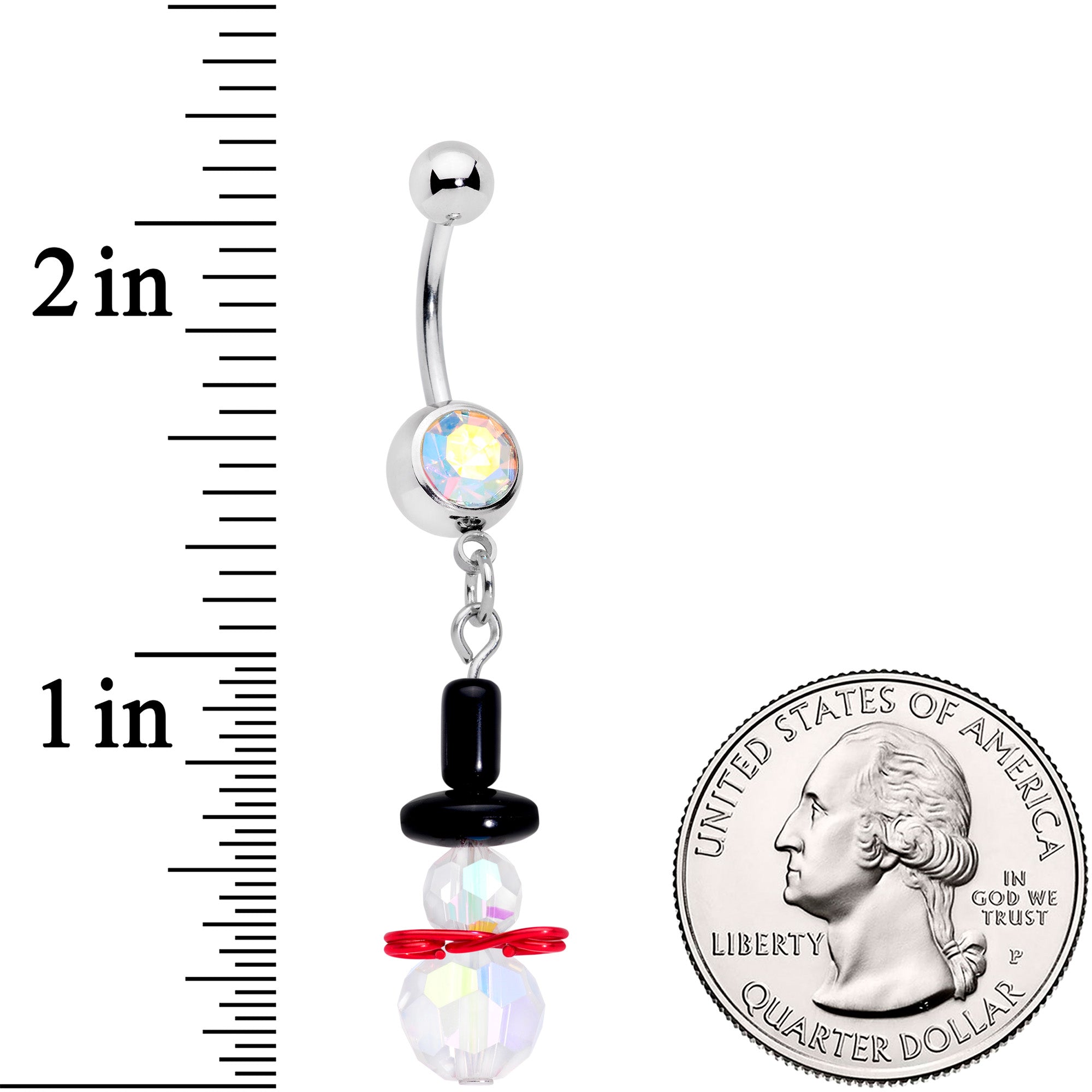 BodyCandy Aurora Gem Winter Snowman Christmas Dangle Belly Ring — detail close-up