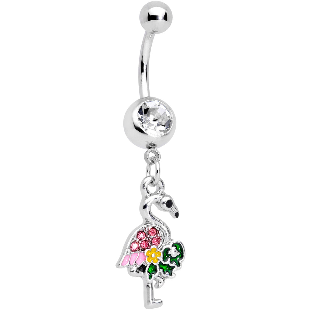 BodyCandy Clear Pink Gem Funky Flamingo Dangle Belly Ring — main product shot
