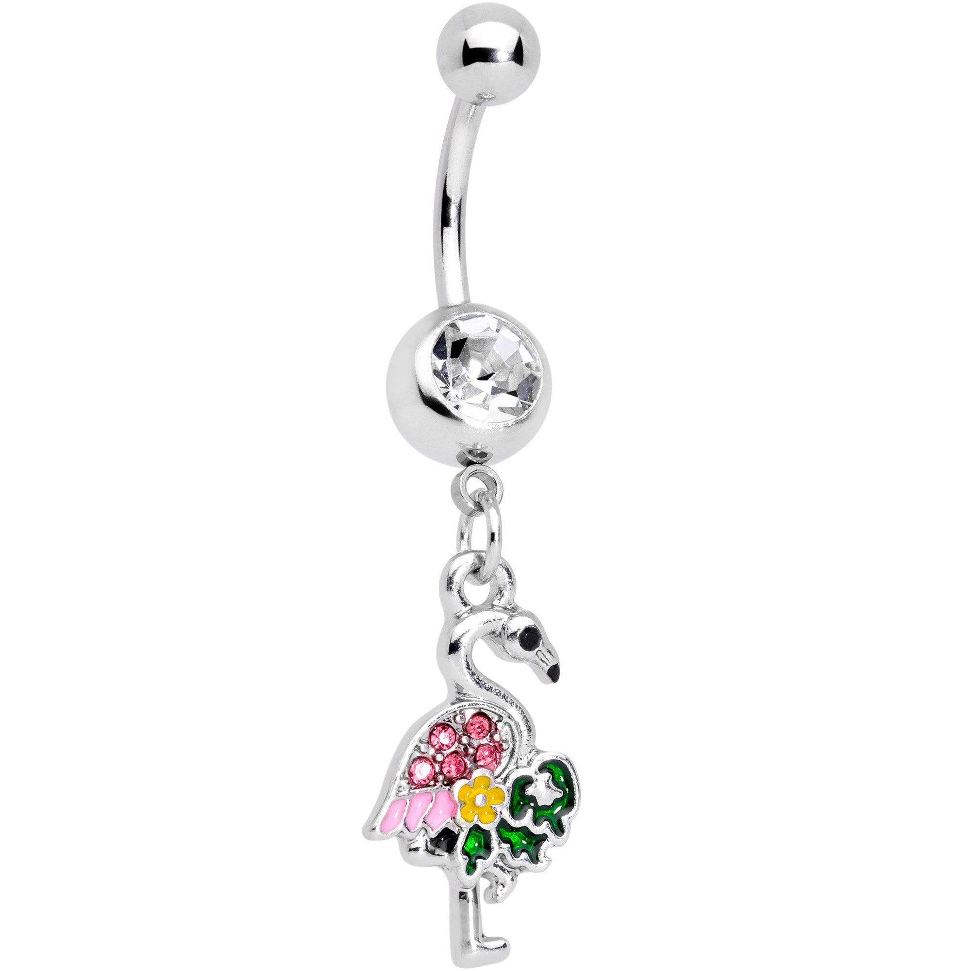 BodyCandy Clear Pink Gem Funky Flamingo Dangle Belly Ring — main product shot