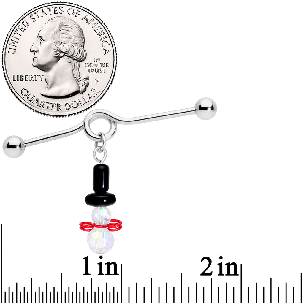 BodyCandy 14G Aurora Gem Snowman Christmas Dangle Project Bar 38mm — detail close-up