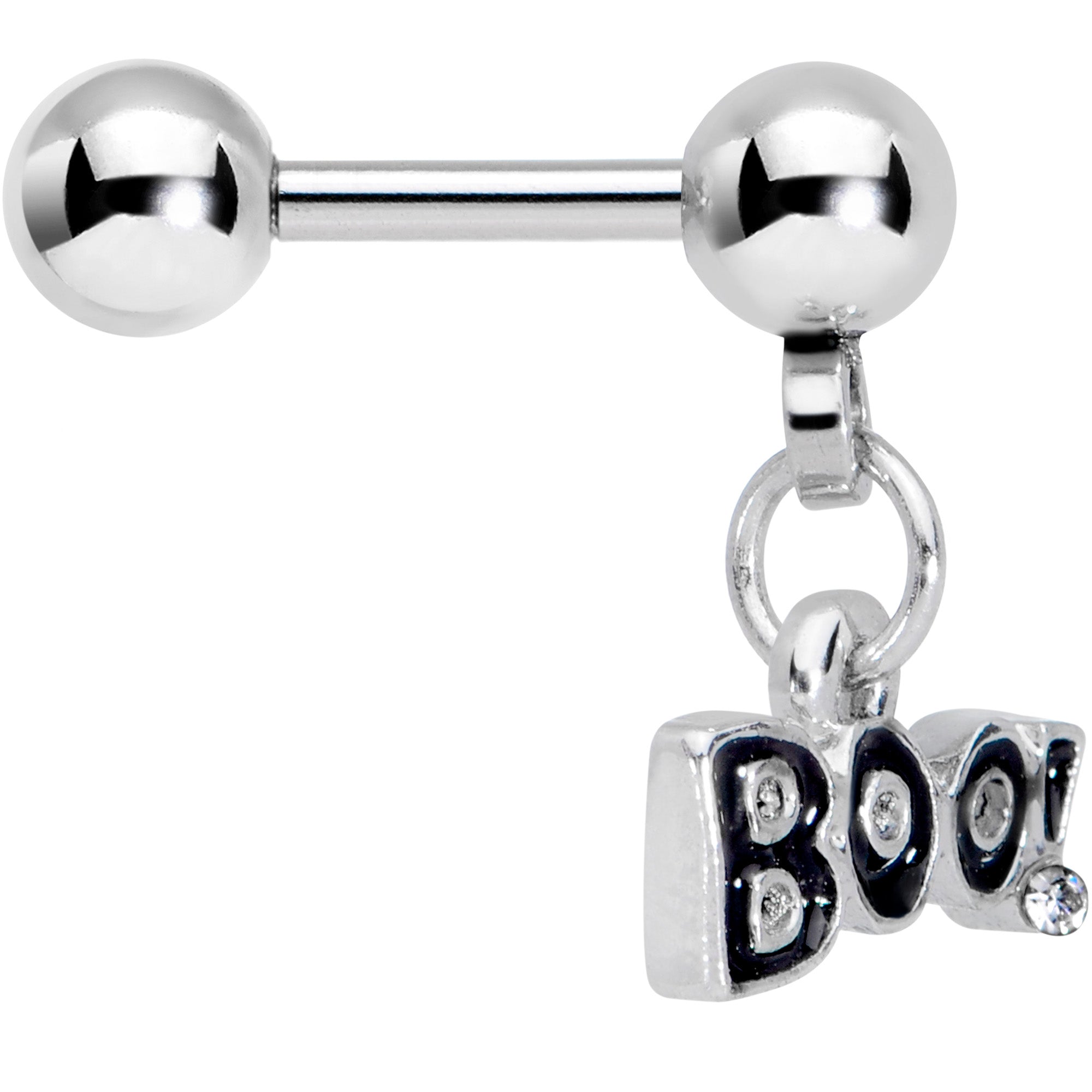 BodyCandy 16G 1/4 Clear Gem Boo Halloween Dangle Cartilage Tragus Earring — detail close-up