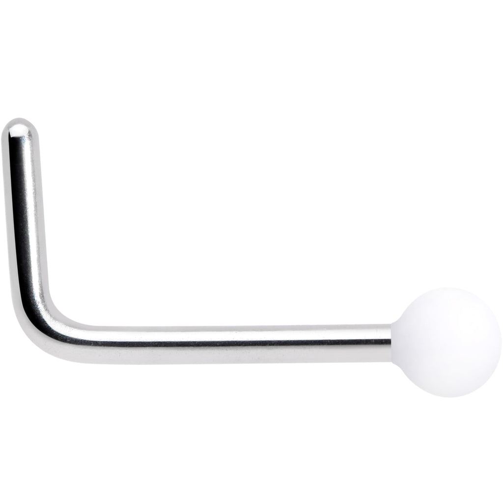 BodyCandy 20G 7mm White Matte 2mm L Shaped Nose Ring — detail close-up