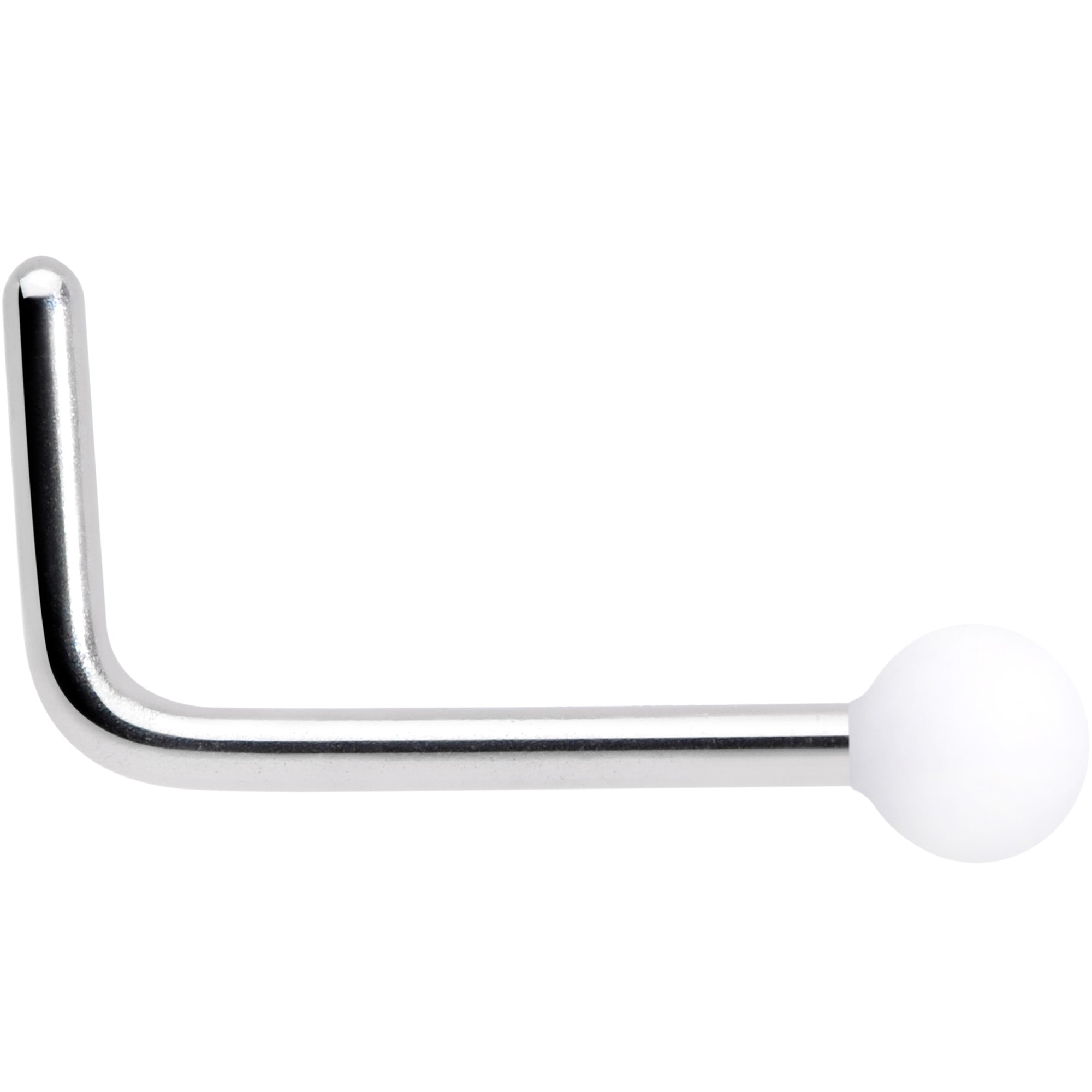 BodyCandy 20G 7mm White Matte 2mm L Shaped Nose Ring — detail close-up