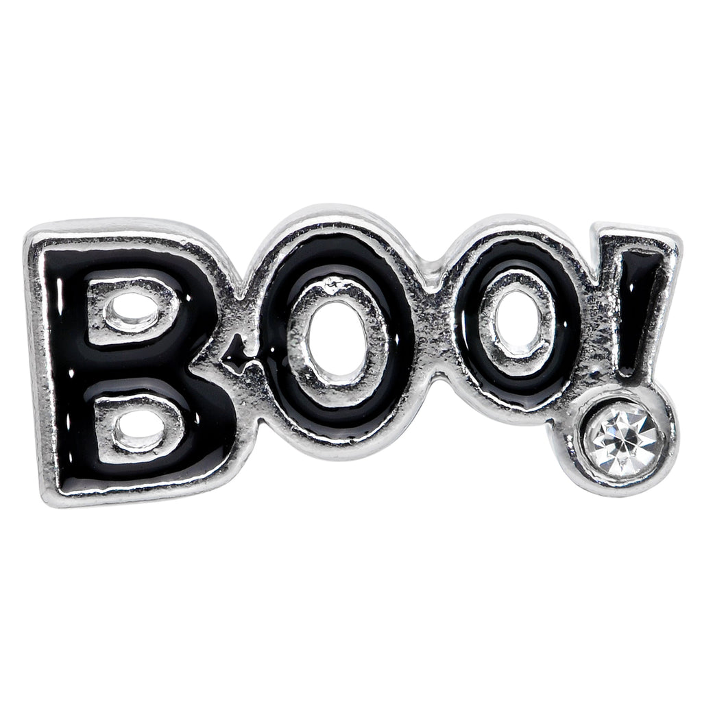 BodyCandy 16G 1/4 Clear Gem Black Boo Halloween Cartilage Tragus Earring — detail close-up