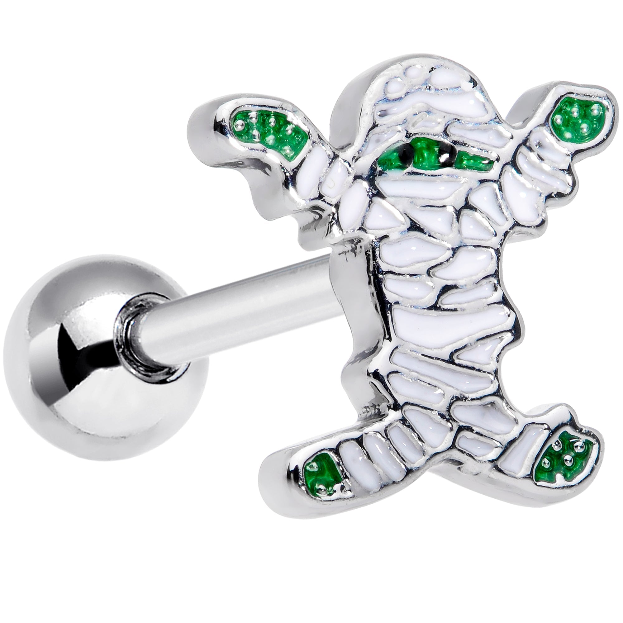 BodyCandy 16G 1/4 Green White Mummy Halloween Cartilage Tragus Earring — main product shot