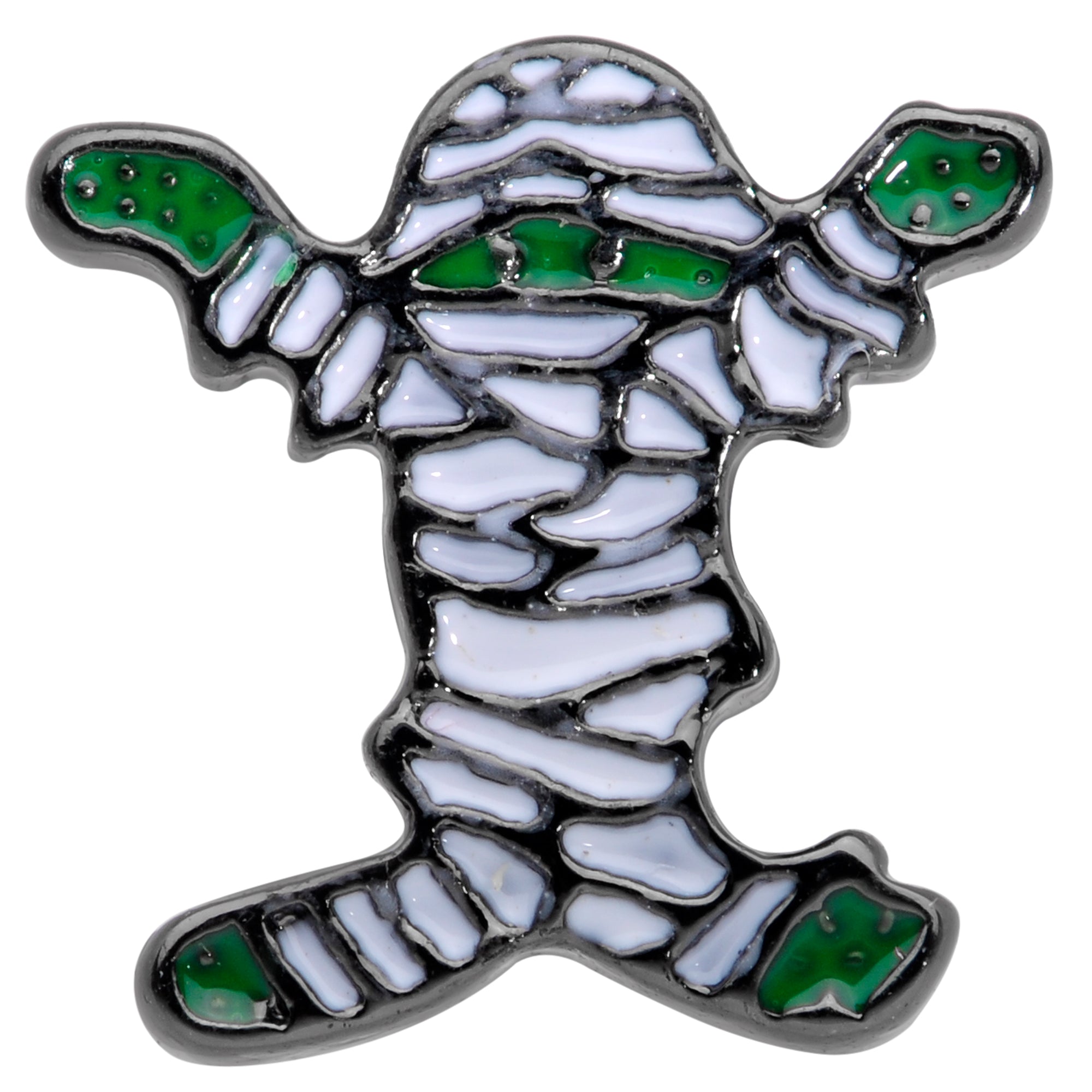 BodyCandy 16G 1/4 Black Plated Green White Mummy Halloween Cartilage Tragus — detail close-up