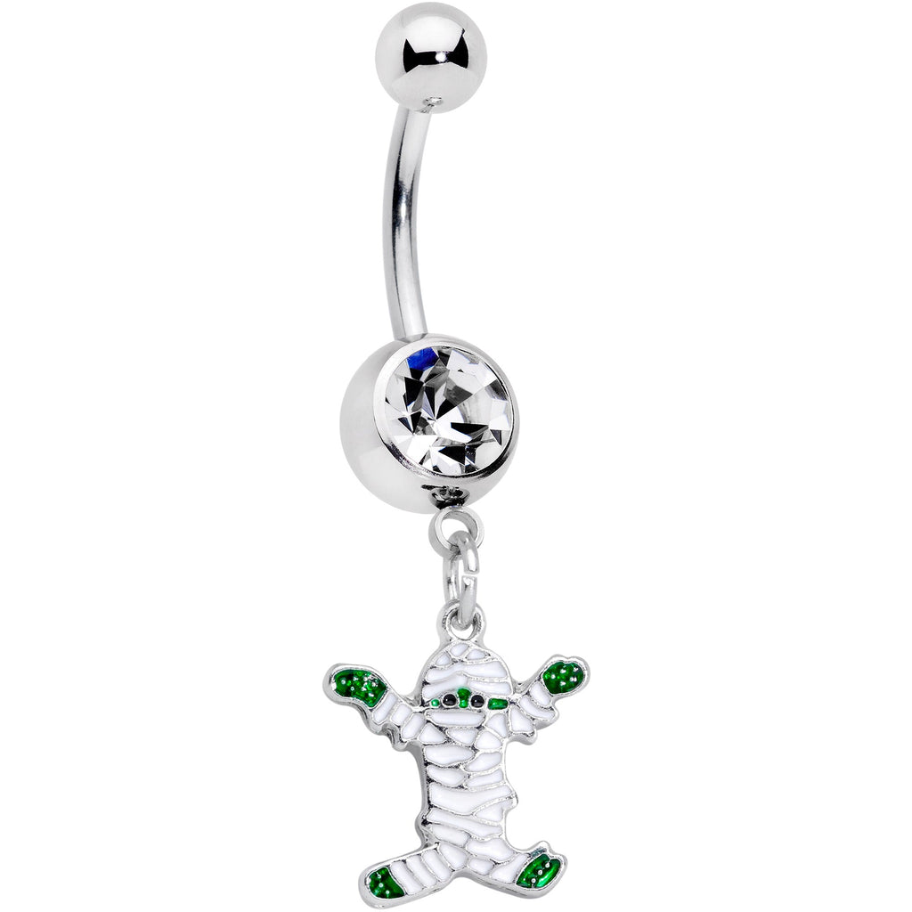 BodyCandy Clear Gem White Green Mummy Halloween Dangle Belly Ring — main product shot