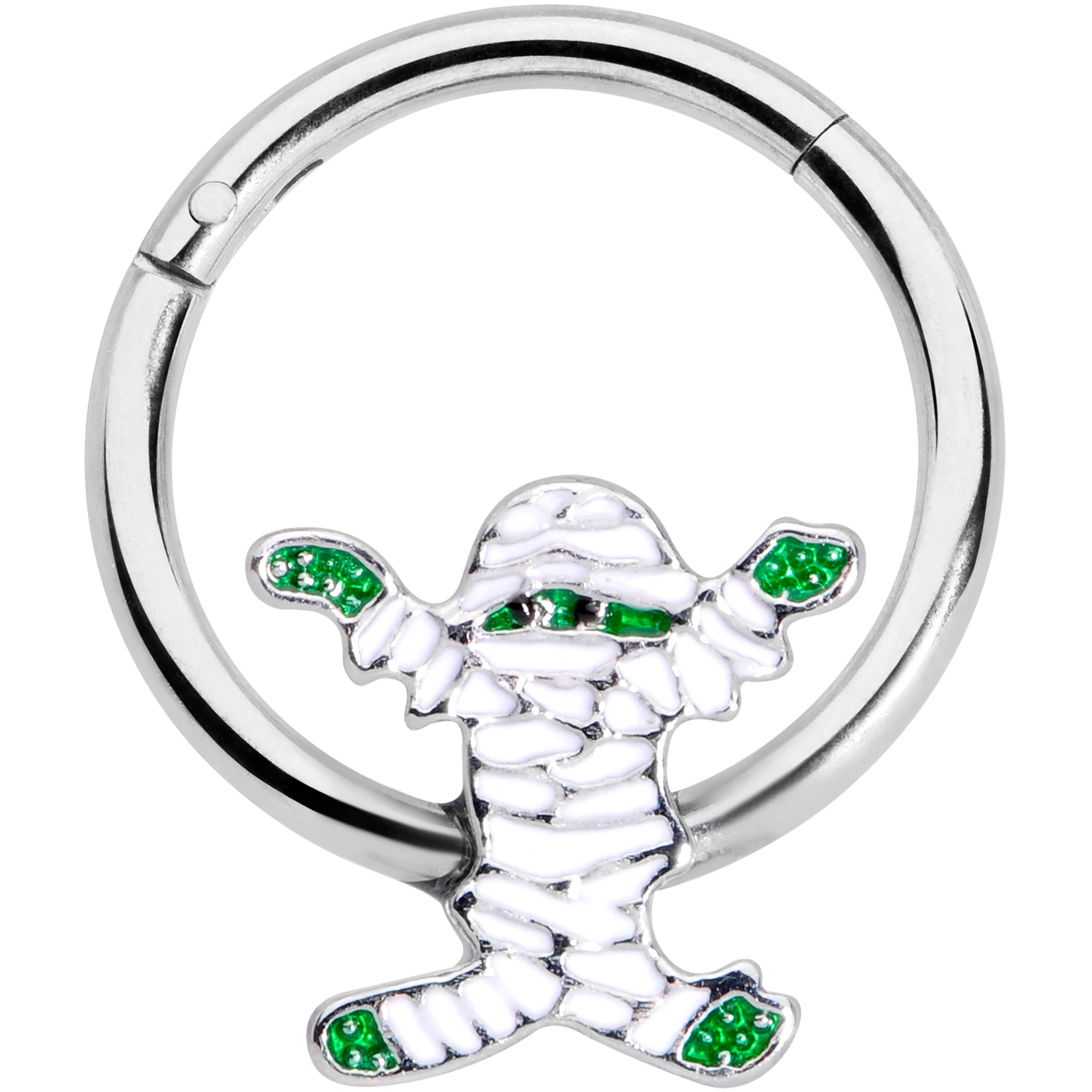 BodyCandy 16G 3/8 White Green Mummy Halloween Hinged Segment Ring — main product shot