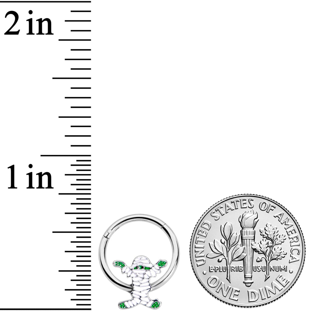 BodyCandy 16G 3/8 White Green Mummy Halloween Hinged Segment Ring — lifestyle context