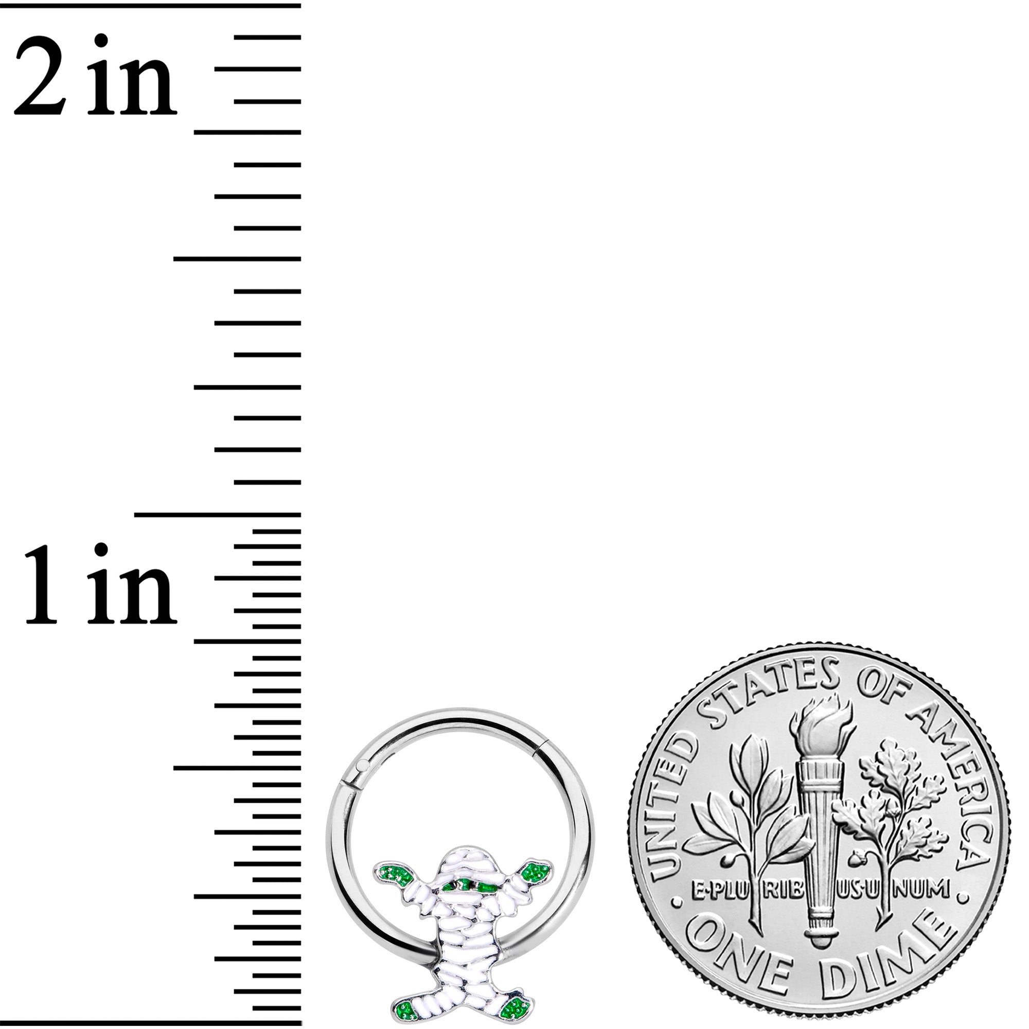 BodyCandy 16G 3/8 White Green Mummy Halloween Hinged Segment Ring — lifestyle context