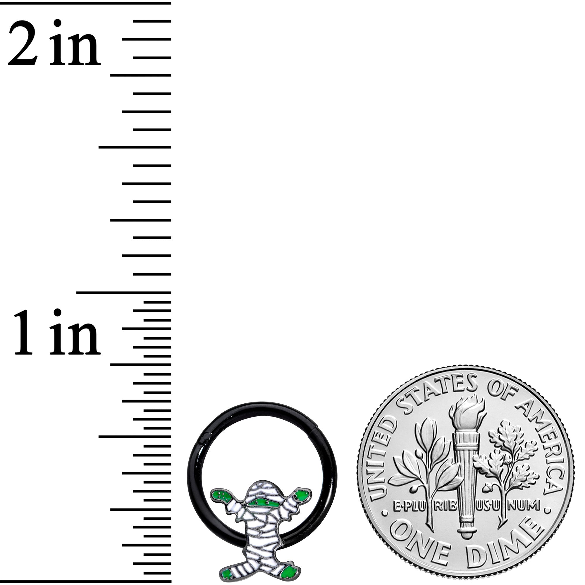 BodyCandy 16G 3/8 White Green Mummy Black Halloween Hinged Segment Ring — lifestyle context