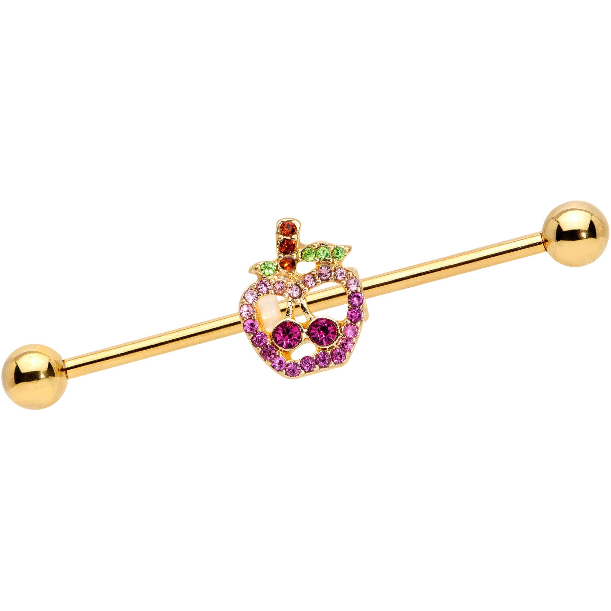 BodyCandy 14G Pink Purple Gem Gold Hue Apple Cherry Industrial Barbell 38mm — main product shot