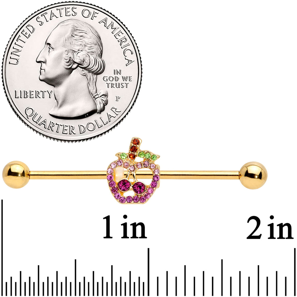 BodyCandy 14G Pink Purple Gem Gold Hue Apple Cherry Industrial Barbell 38mm — detail close-up