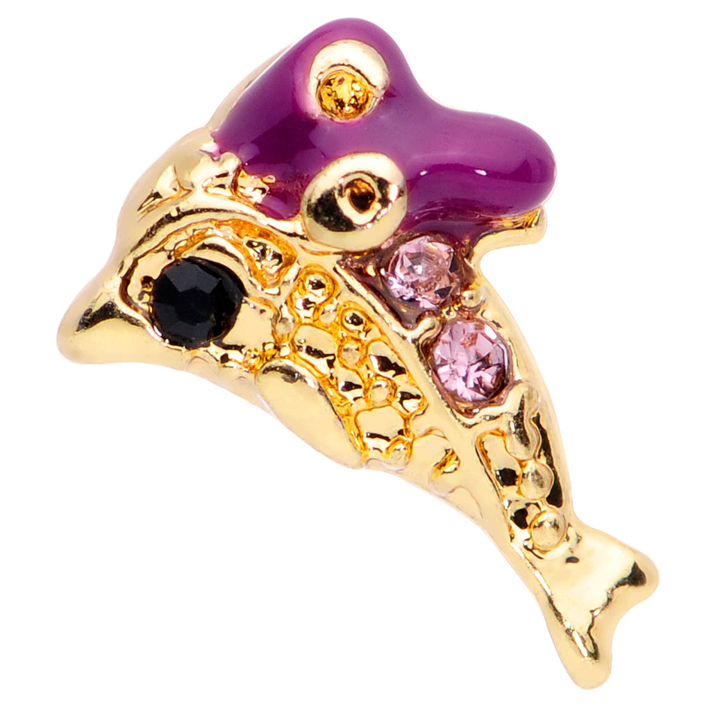 BodyCandy 16G 1/4 Purple Gem Gold Tone Dainty Dolphin Cartilage Tragus — detail close-up