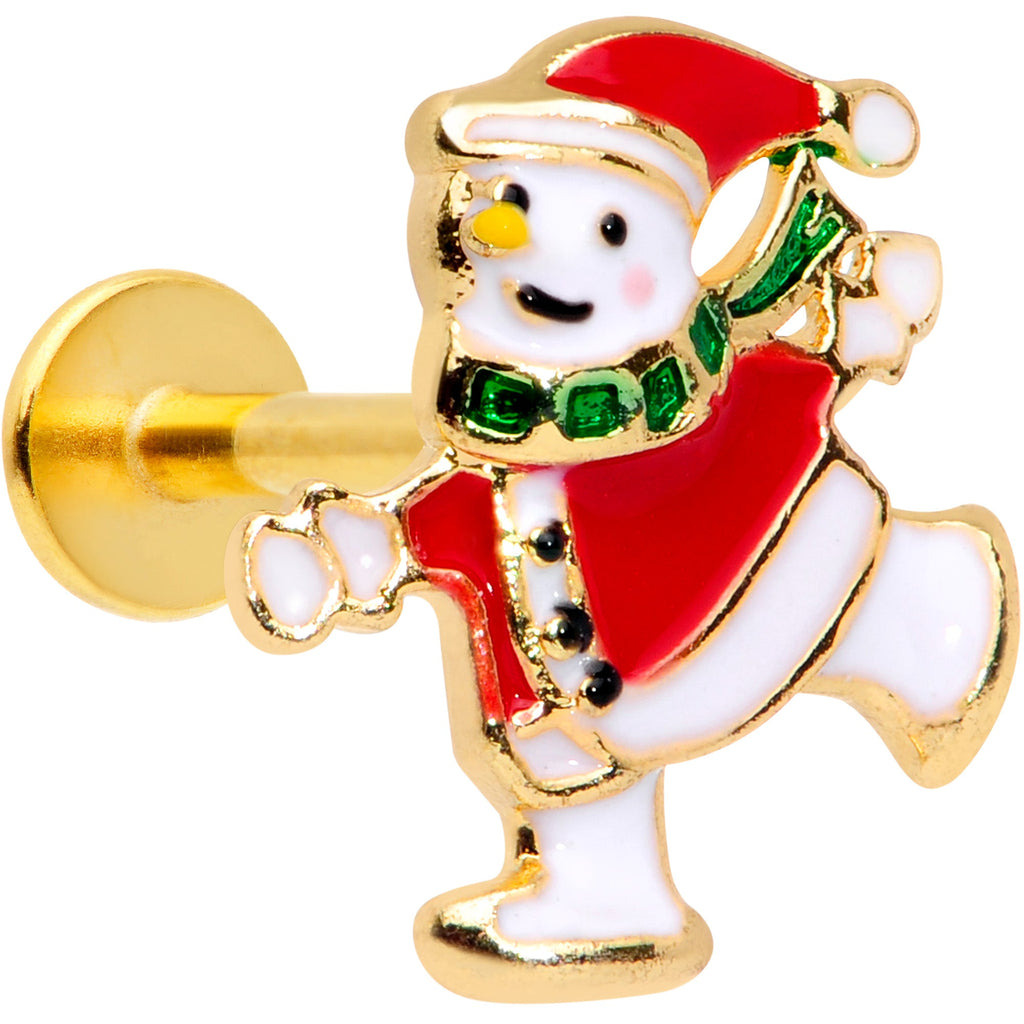 BodyCandy 16G 5/16 Gold Tone Skating Snowman Christmas Labret Monroe Tragus — main product shot